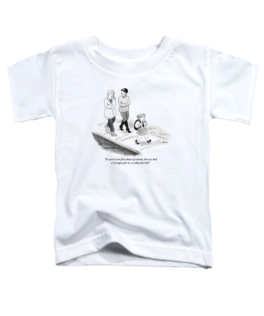 Coupon Toddler T-Shirt featuring the drawing One Woman To Another As They Walk Down The Street by Emily Flake