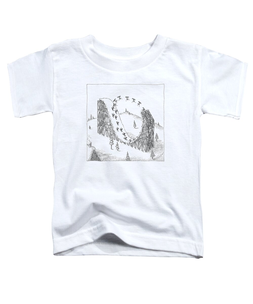 Skiing Toddler T-Shirt featuring the drawing People Ski On A Circular Ski Ramp That Resembles by John O'Brien