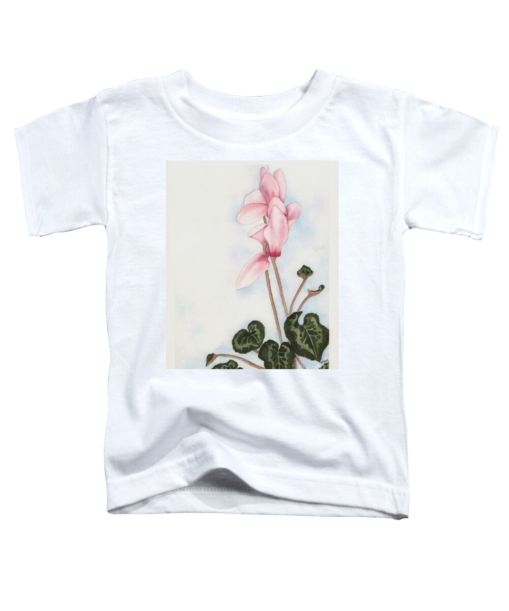 Cyclamen Toddler T-Shirt featuring the painting Pink Cyclamen by Hilda Wagner