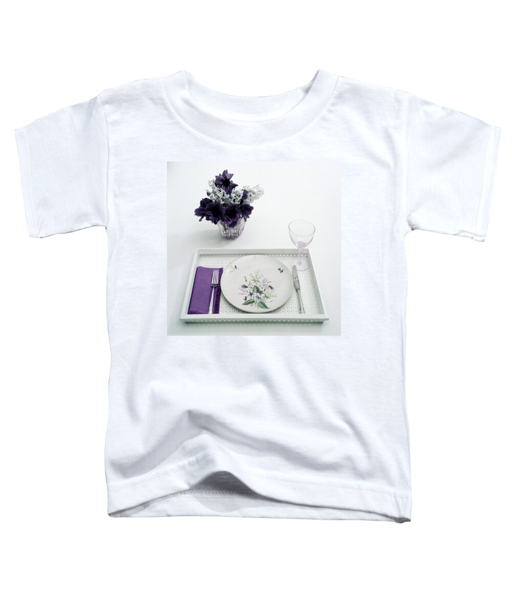 Home Toddler T-Shirt featuring the photograph Place Setting With With Flowers by Haanel Cassidy