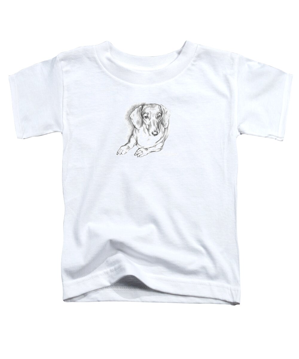 Dachshund Toddler T-Shirt featuring the drawing Portrait of a Laying Dachshund by Alena Nikifarava