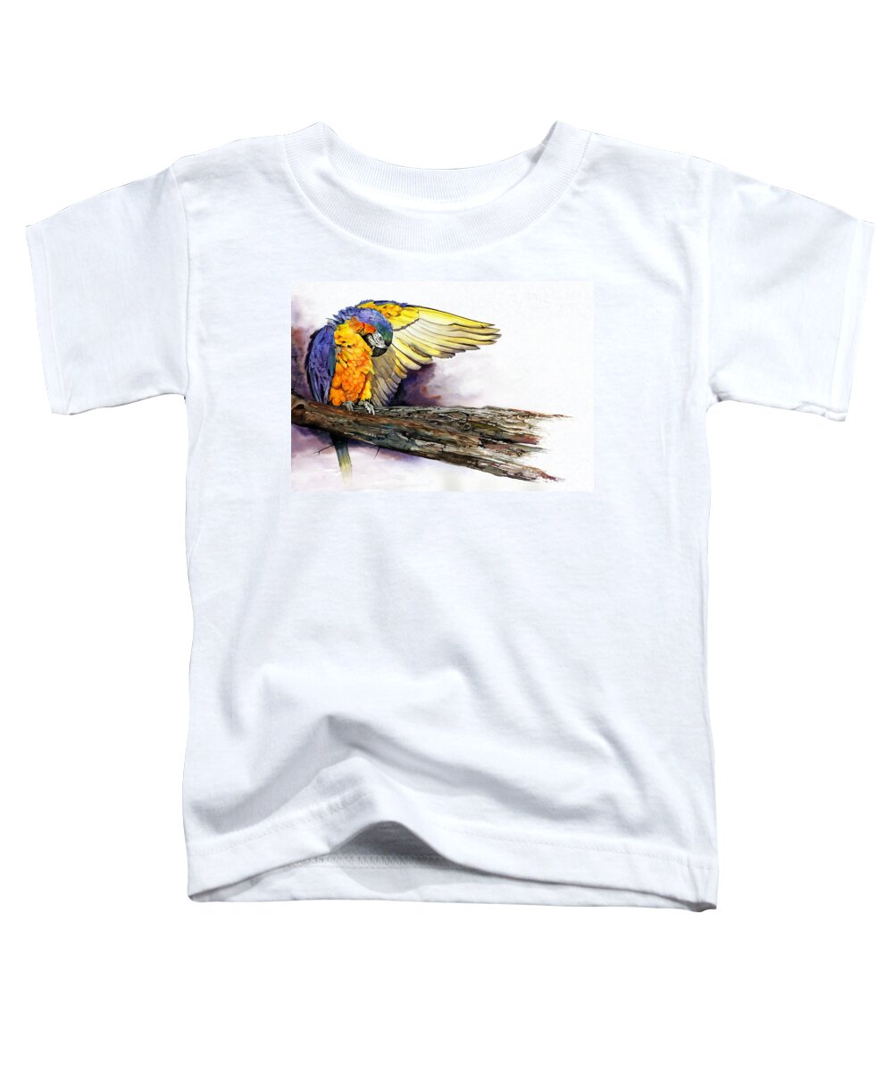 Parrot Toddler T-Shirt featuring the painting Pre-Flight Check by Peter Williams