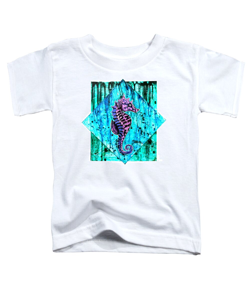 Seahorse Toddler T-Shirt featuring the painting Purple Seahorse by Genevieve Esson
