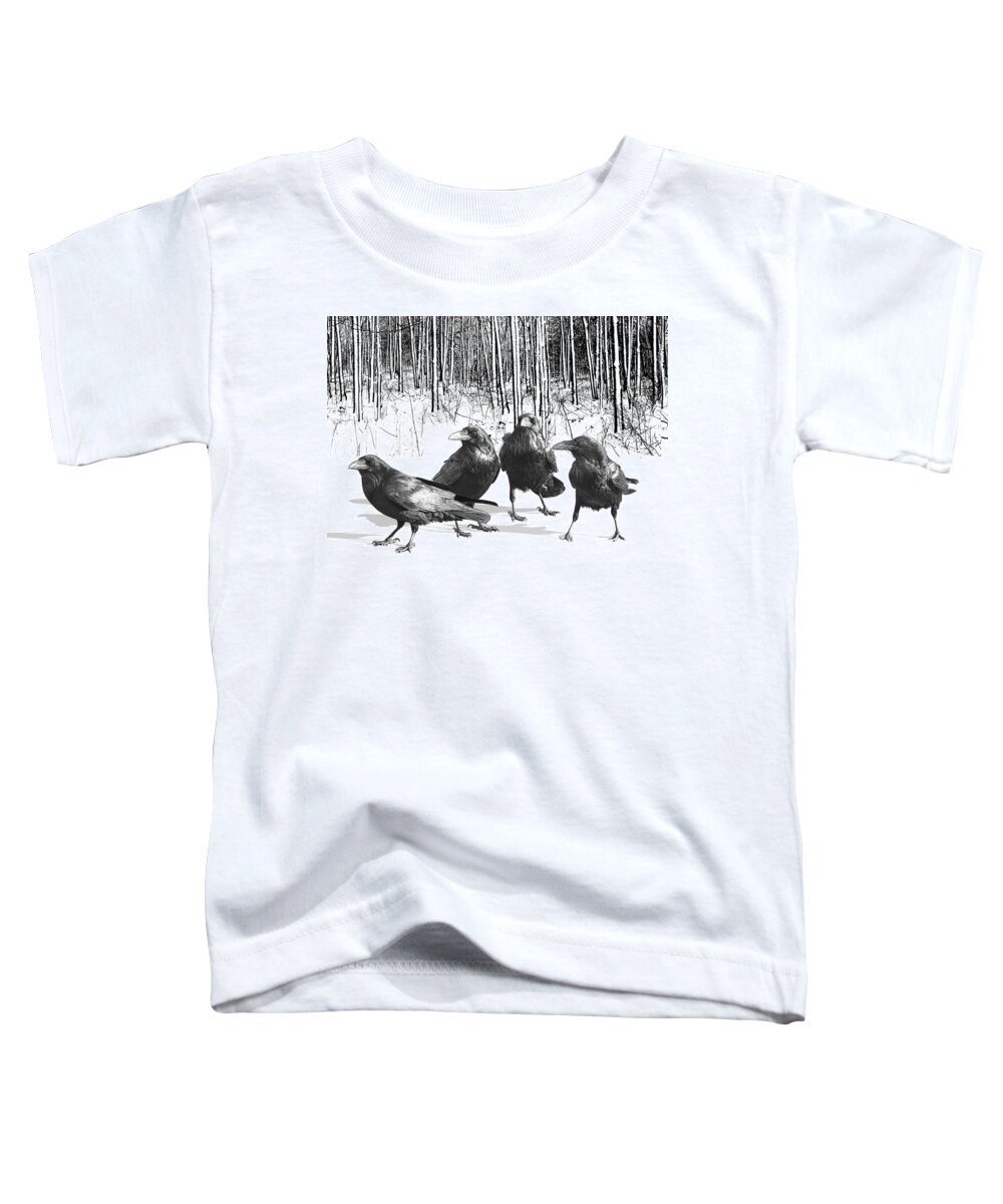 Art Toddler T-Shirt featuring the photograph Ravens by the Edge of the Woods in Winter by Randall Nyhof