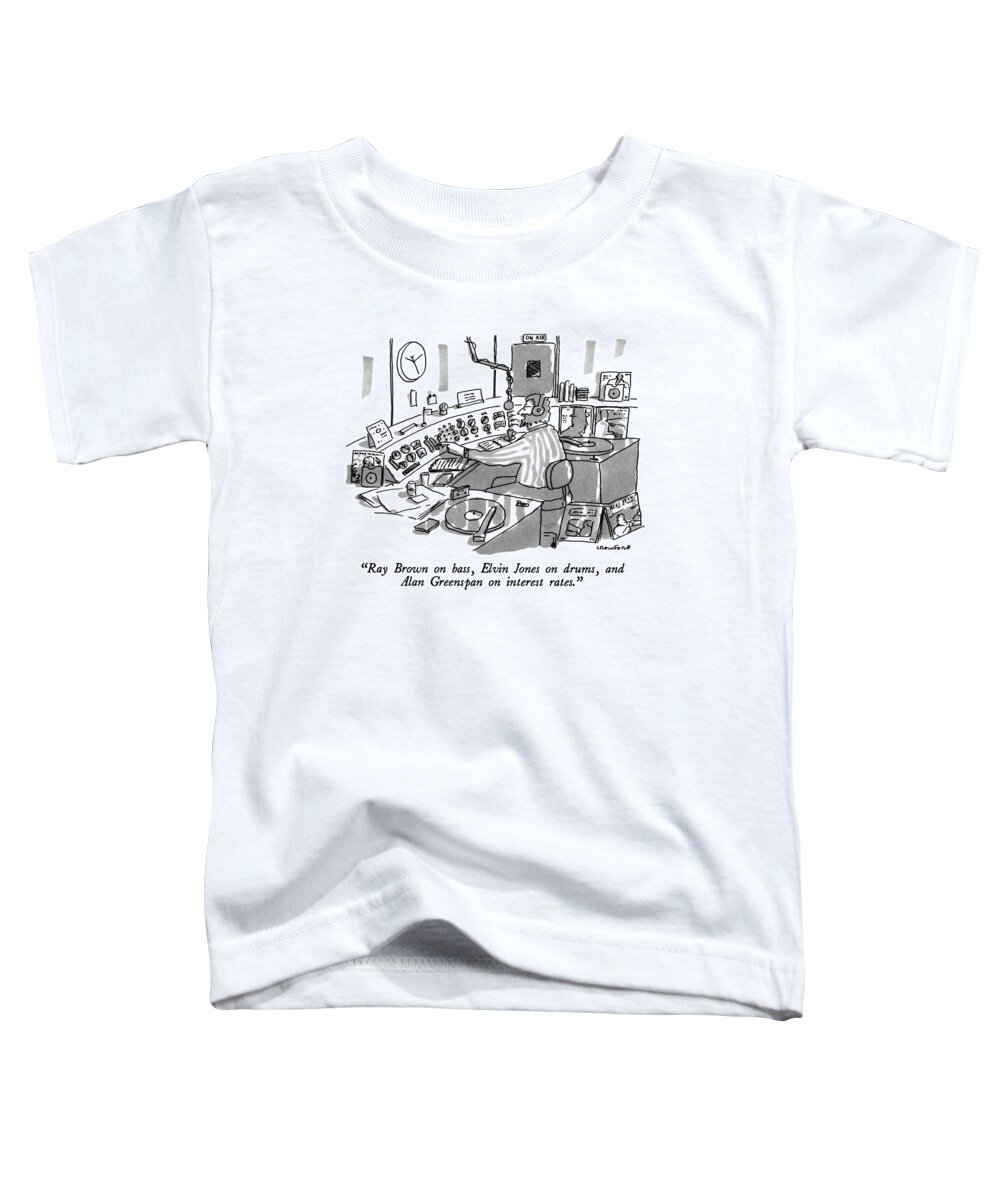 

 Disc Jockey To Audience About Record. Radio Toddler T-Shirt featuring the drawing Ray Brown On Bass by Michael Crawford