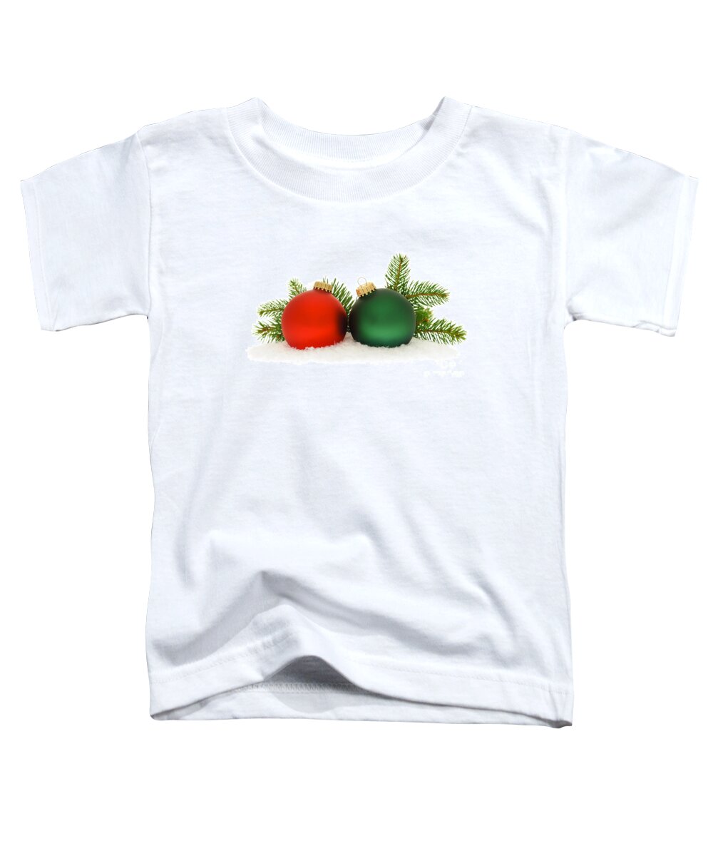Christmas Toddler T-Shirt featuring the photograph Red and green Christmas baubles by Elena Elisseeva