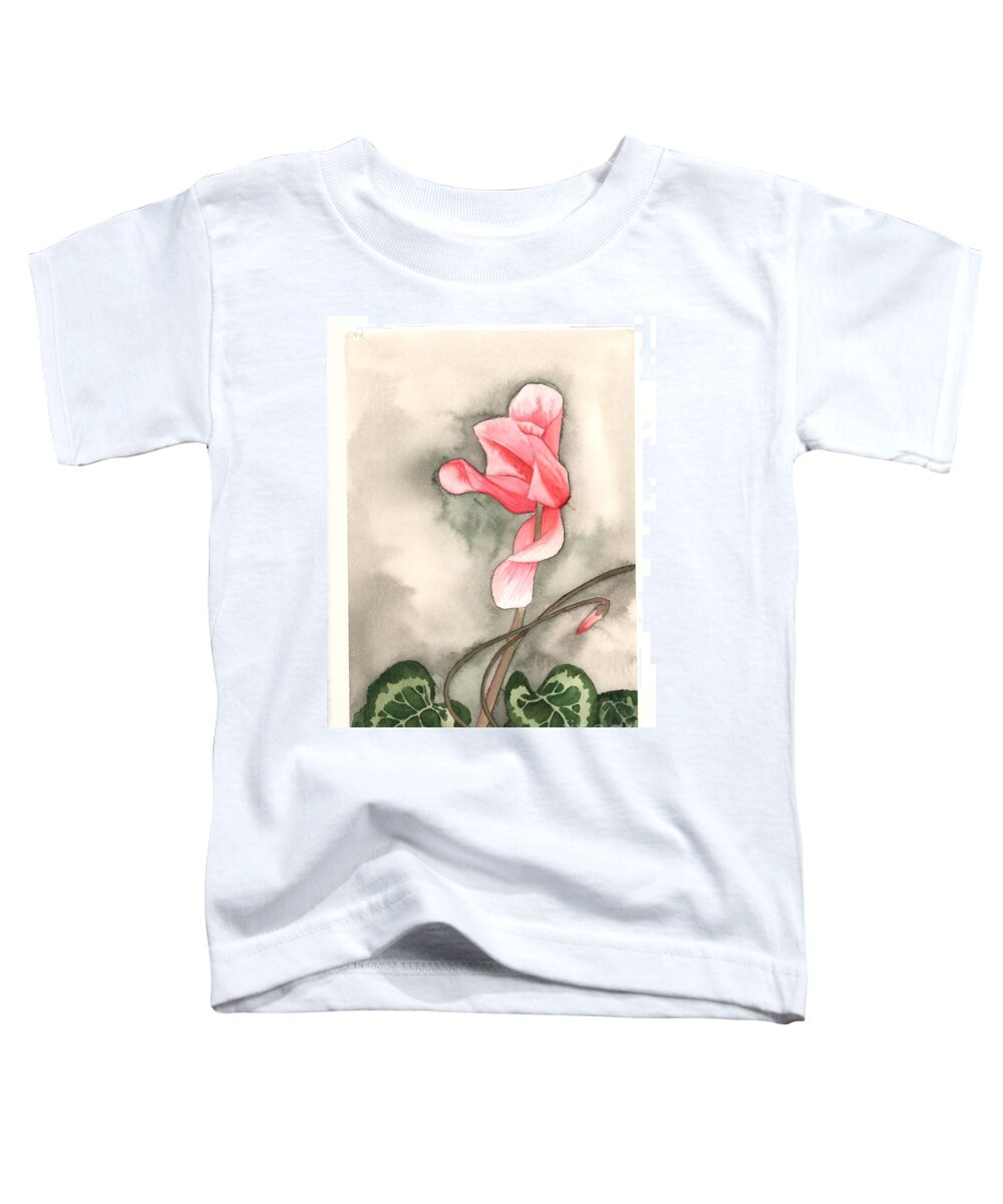 Cyclamen Toddler T-Shirt featuring the painting Red Cyclamen by Hilda Wagner
