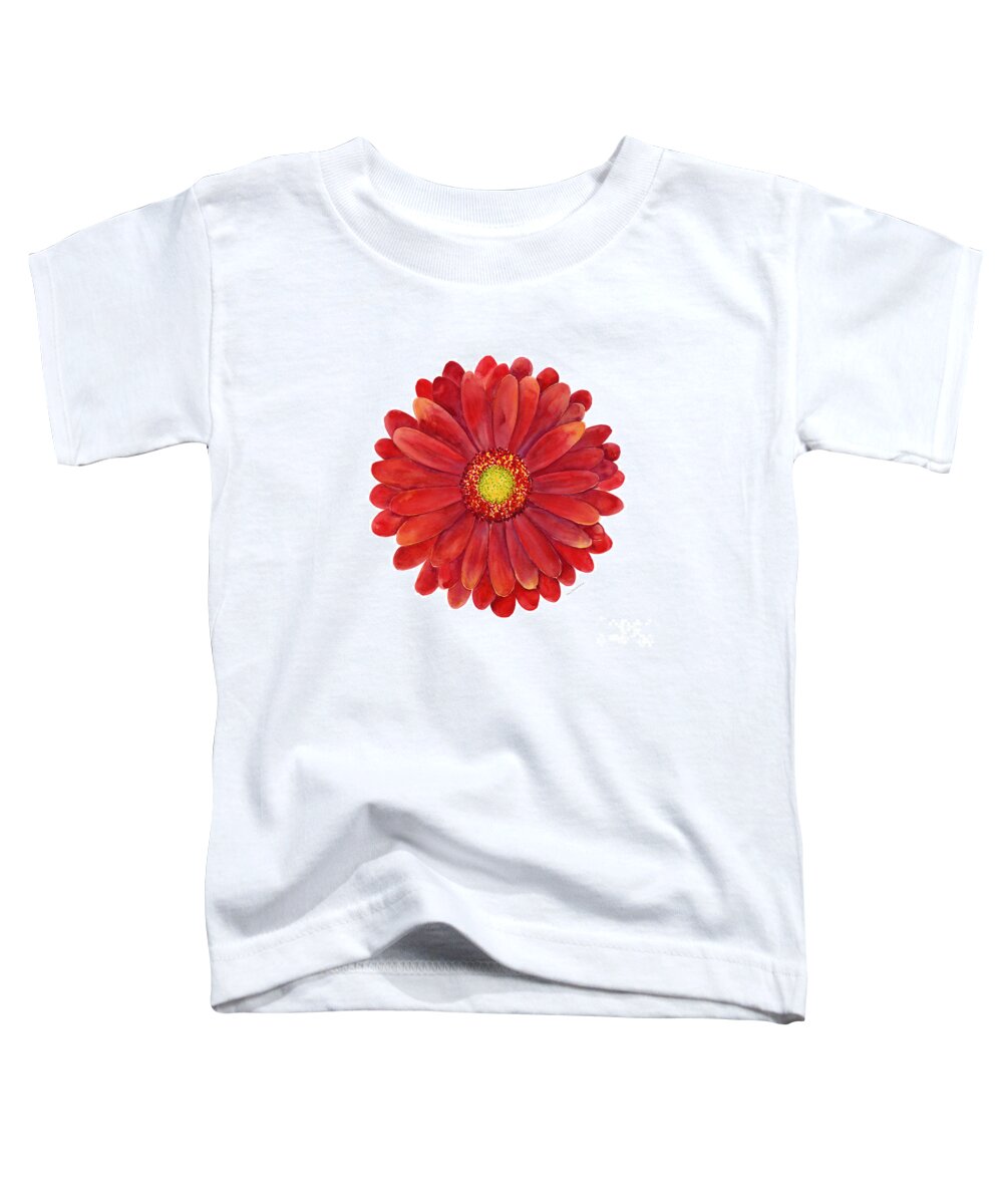 Red Toddler T-Shirt featuring the painting Red Gerbera Daisy by Amy Kirkpatrick
