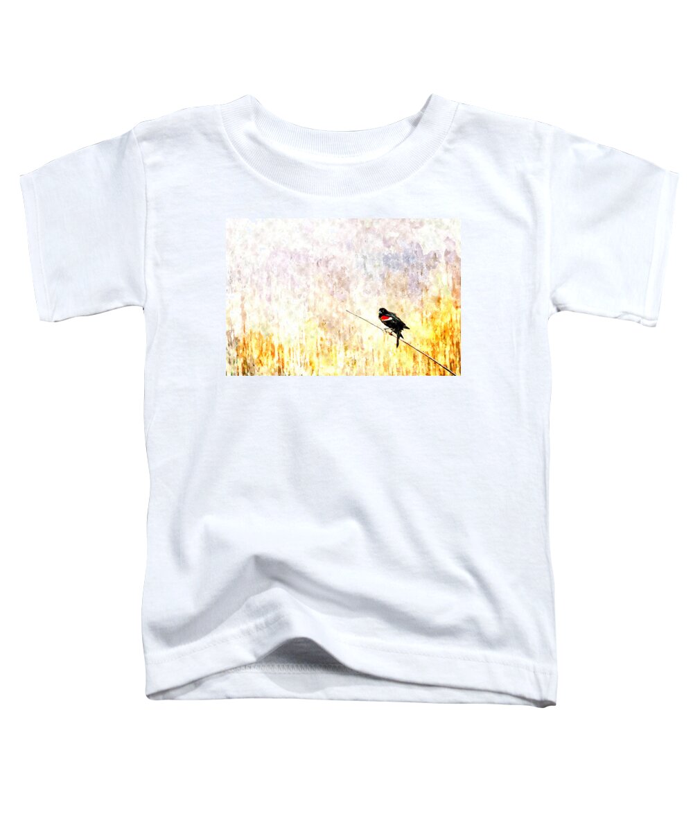Red Toddler T-Shirt featuring the painting Red Wing Blackbird 2 by Rick Mosher