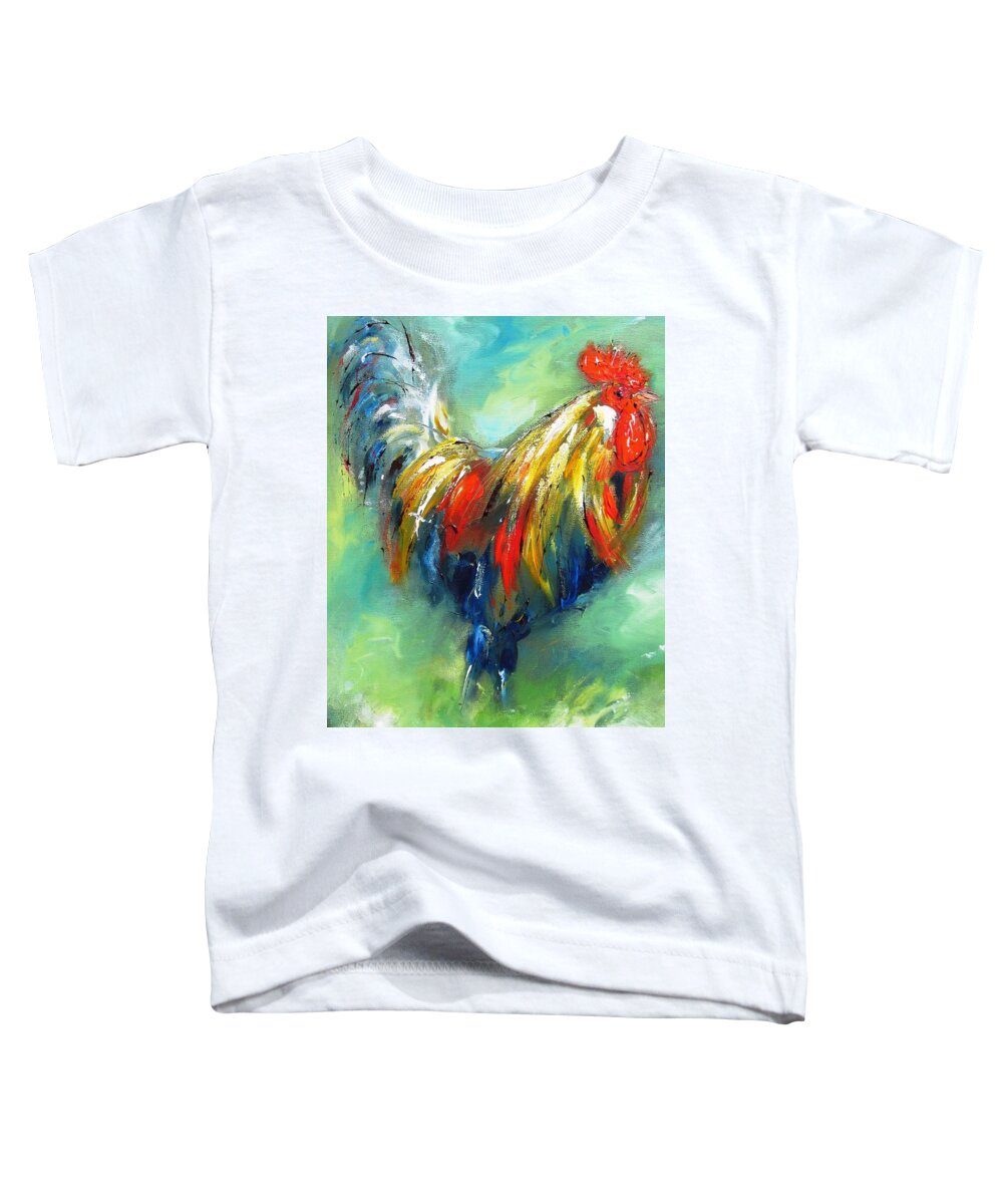 Rooster Toddler T-Shirt featuring the painting rooster paintings  titled I rule the roost by Mary Cahalan Lee - aka PIXI