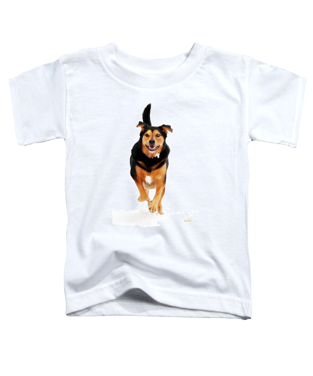 Dog Toddler T-Shirt featuring the mixed media Running Dog Art by Christina Rollo