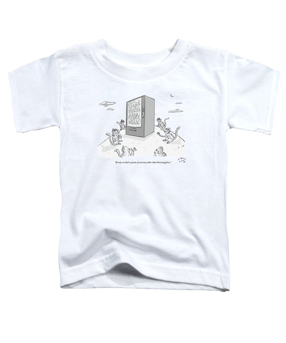Monkeys Toddler T-Shirt featuring the drawing Six Monkeys Surround A Vending Machine On Top by Farley Katz