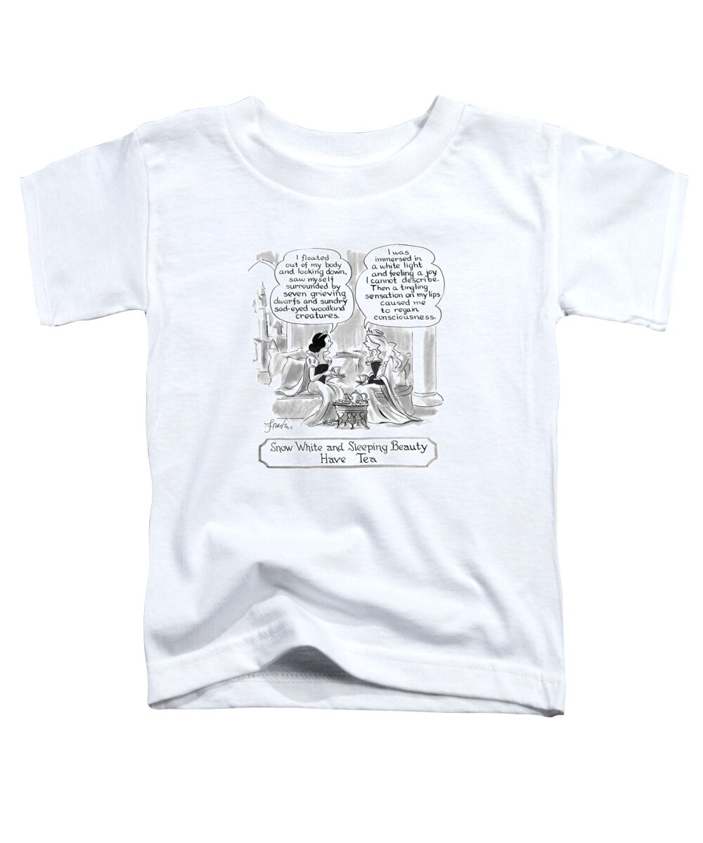 Characters Toddler T-Shirt featuring the drawing Snow White And Sleeping Beauty Have Tea by Edward Frascino
