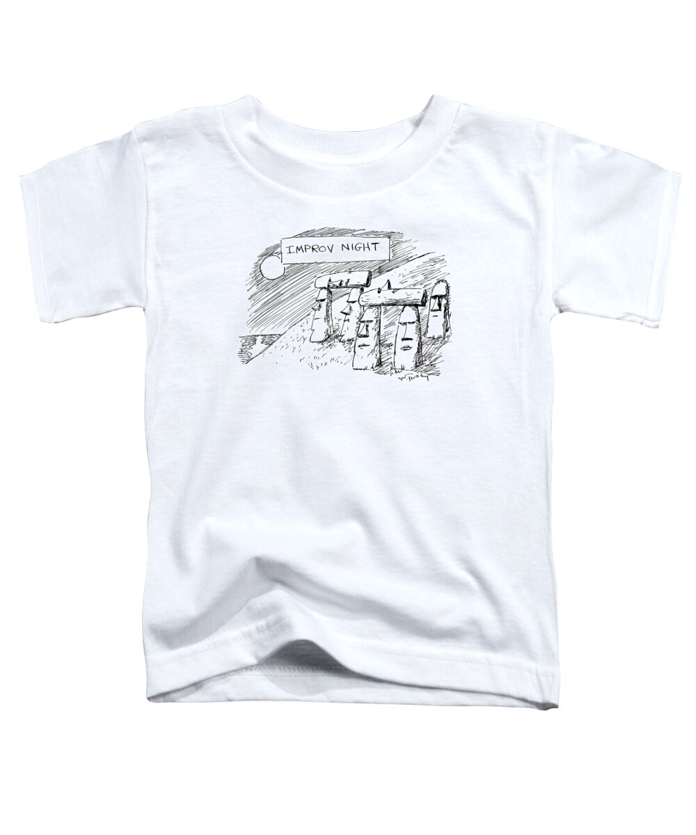 Title: Toddler T-Shirt featuring the drawing Some Moai Statues On Easter Island Support Others by Mike Twohy