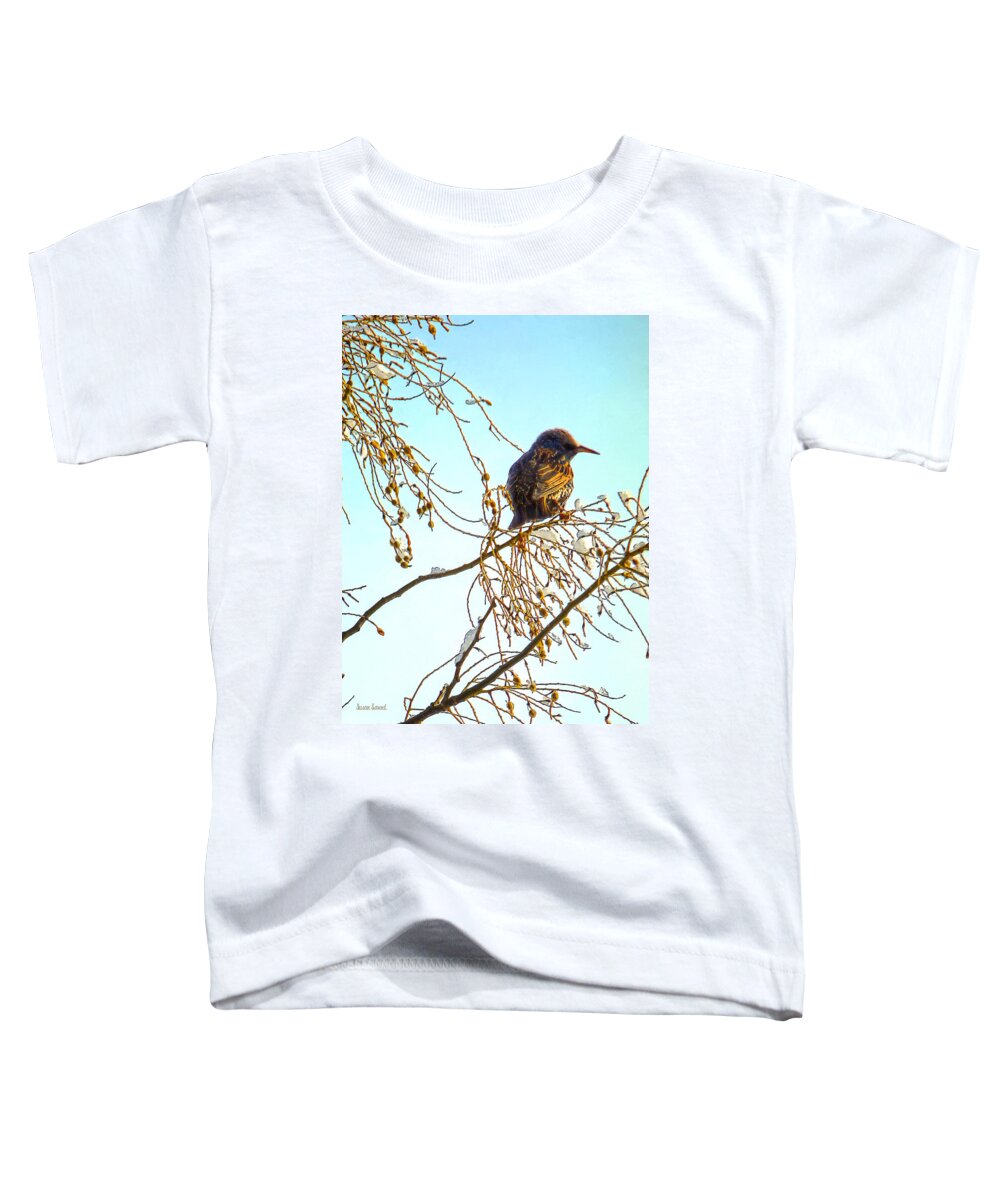 Sparrow Toddler T-Shirt featuring the photograph Sparrow on a Winter Branch by Susan Savad