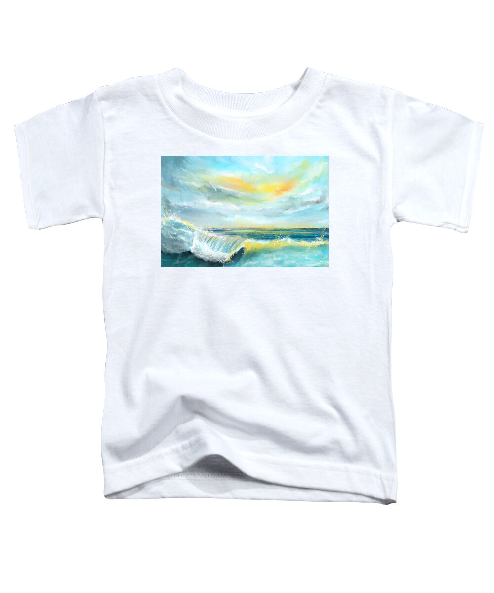 Turquoise Toddler T-Shirt featuring the painting Splash Of Sun - Seascapes Sunset Abstract Painting by Lourry Legarde