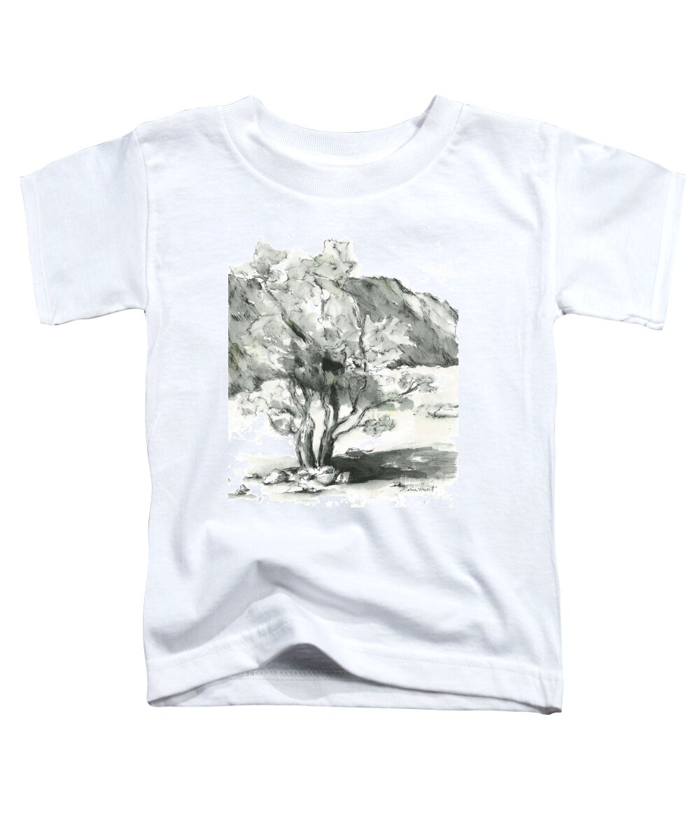 Mountains Toddler T-Shirt featuring the painting Graceful Smoketree by Maria Hunt