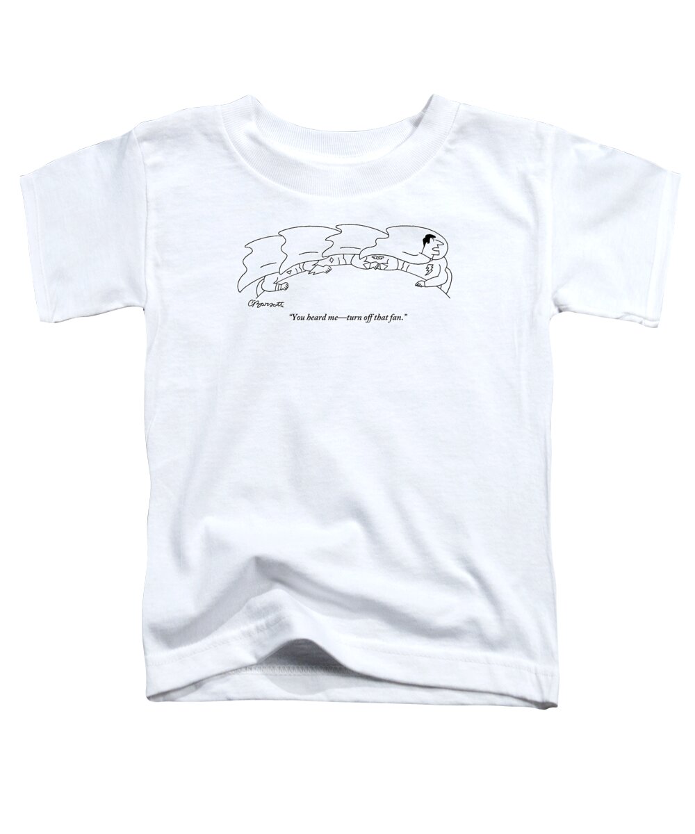 Capes Toddler T-Shirt featuring the drawing Superheroes At An Executive Superhero Meeting by Charles Barsotti