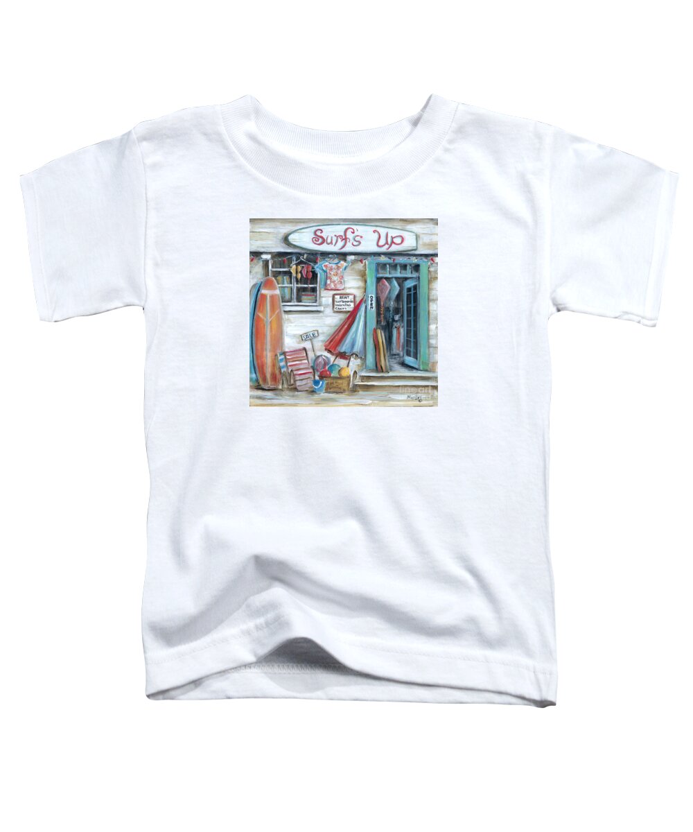 Surfing Toddler T-Shirt featuring the painting Surfs Up Beach Shop by Marilyn Dunlap