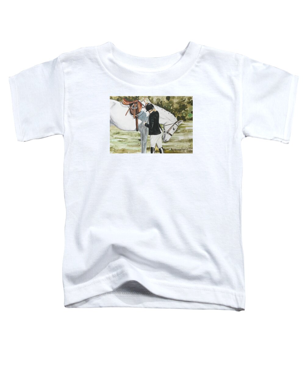 Fox Hunting Toddler T-Shirt featuring the painting Tacking Up by Kathy Laughlin