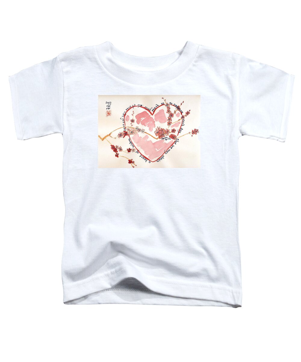 Psalm Toddler T-Shirt featuring the painting Teach us - white by Linda Feinberg