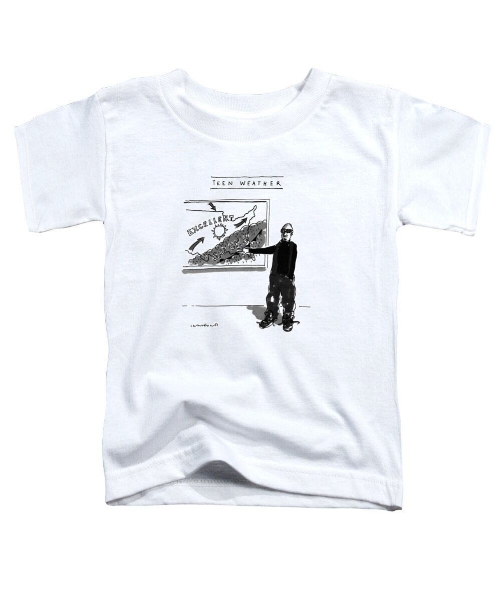 Teen Weather

Title: Teen Weather. Shows Teenager Pointing To Map Of The United States Where Weather In Top Half Of The Country Is Sunshine And And Weather In The Bottom Half Is Rain And 
Youth Toddler T-Shirt featuring the drawing Teen Weather by Michael Crawford