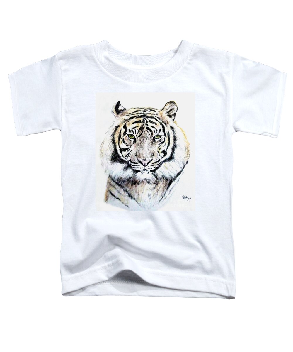 Tiger Toddler T-Shirt featuring the drawing Tiger Portrait by Jim Fitzpatrick