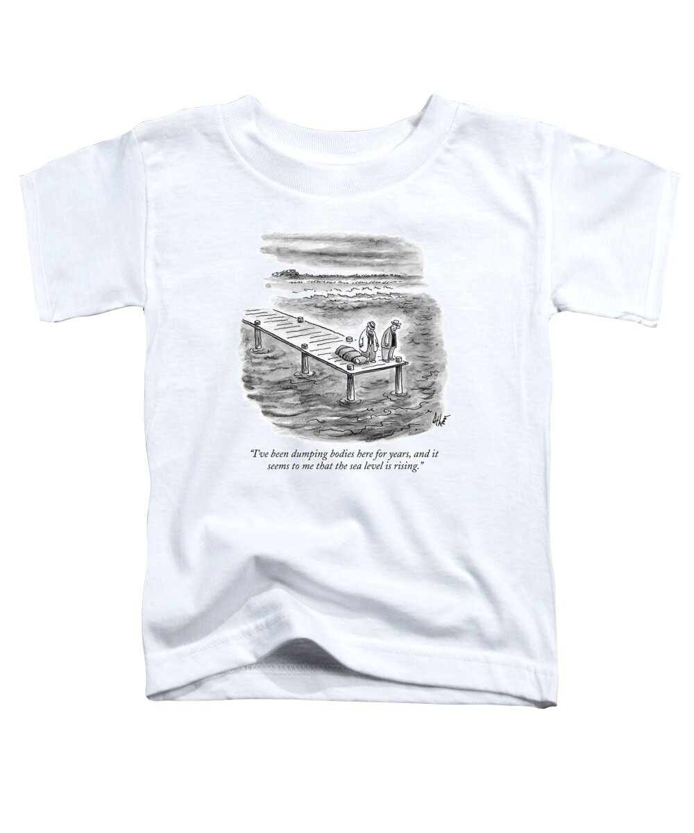 Global Warming Toddler T-Shirt featuring the drawing Two Gangsters With A Body In A Tarpaulin Stand by Frank Cotham