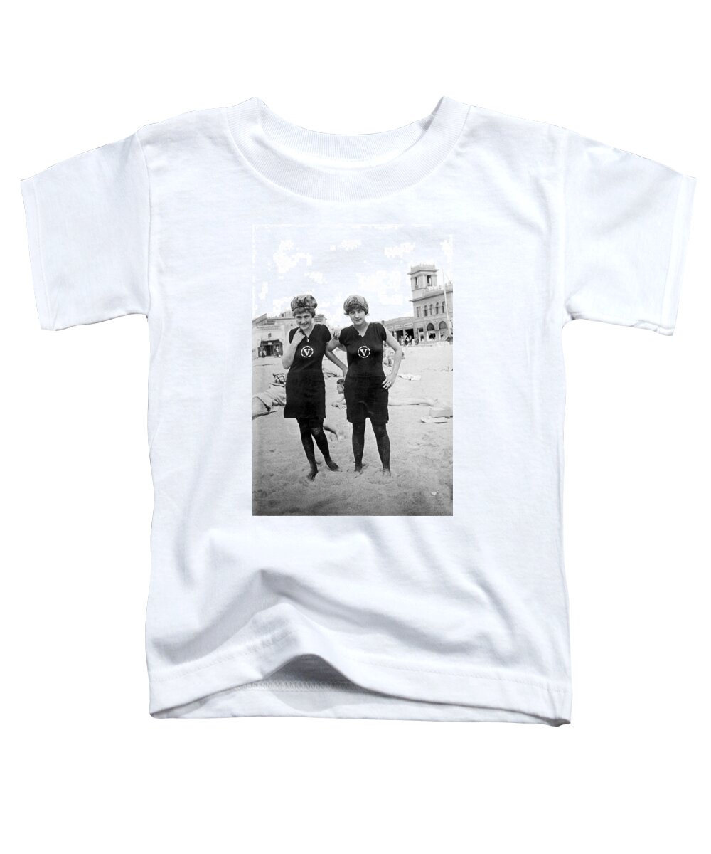 1918 Toddler T-Shirt featuring the photograph Two Girls At Venice Beach by Underwood Archives