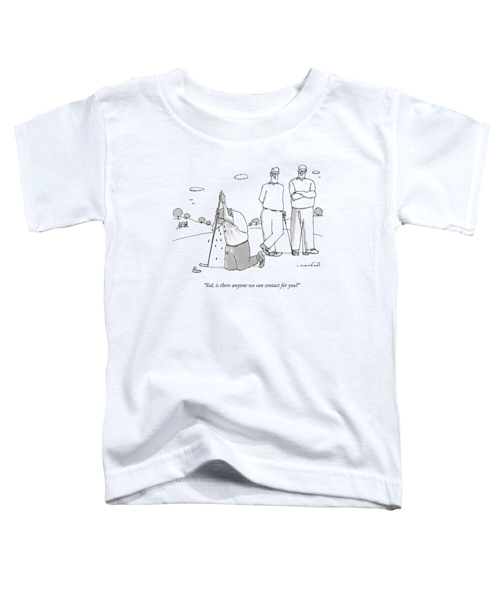Golf Toddler T-Shirt featuring the drawing Two Golfers Speak To A Man by Michael Crawford