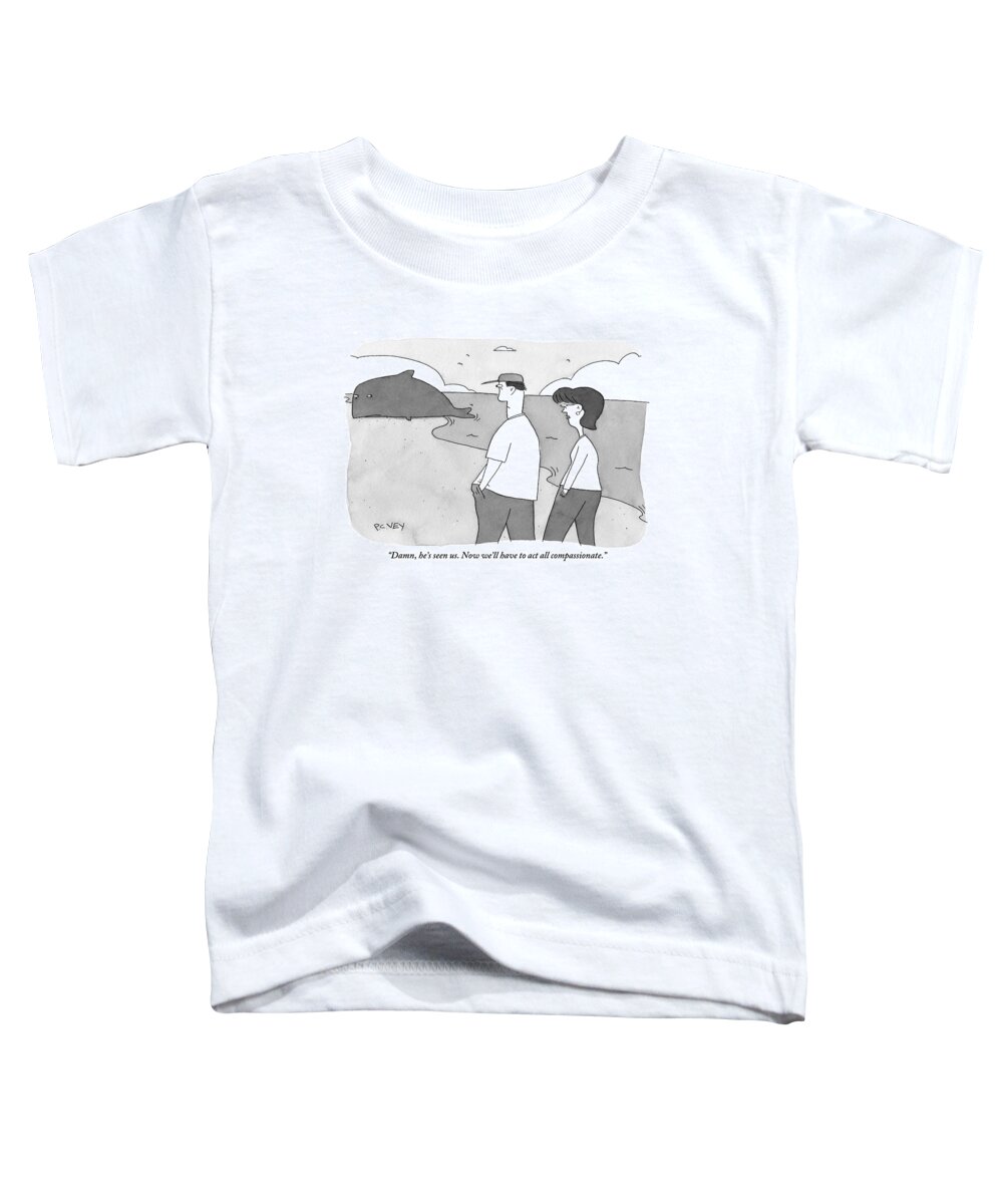 Whales Toddler T-Shirt featuring the drawing Two People Are Seen Speaking As They Walk by Peter C. Vey