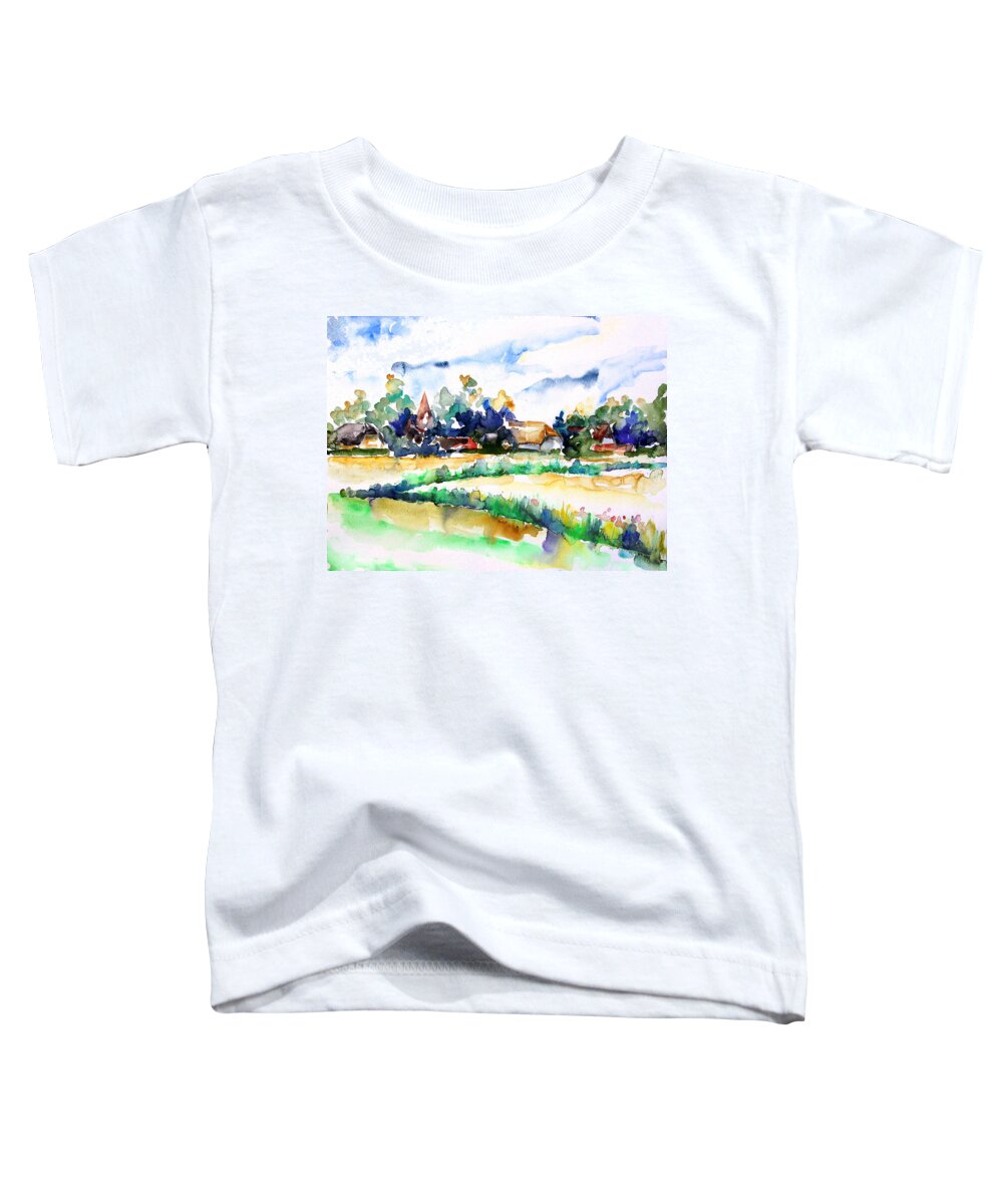 Summer Toddler T-Shirt featuring the painting View Of Ludorf Over The Meadows by Barbara Pommerenke