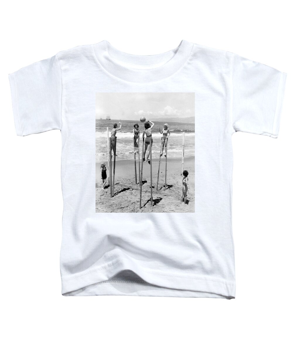 1930's Toddler T-Shirt featuring the photograph Volleyball On Stilts by Underwood Archives