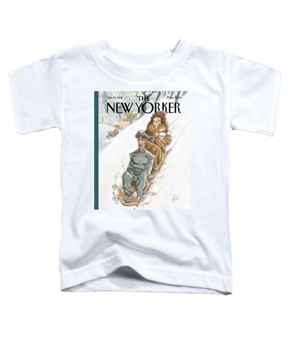 Sled Toddler T-Shirt featuring the painting Through the Park James by Peter de Seve