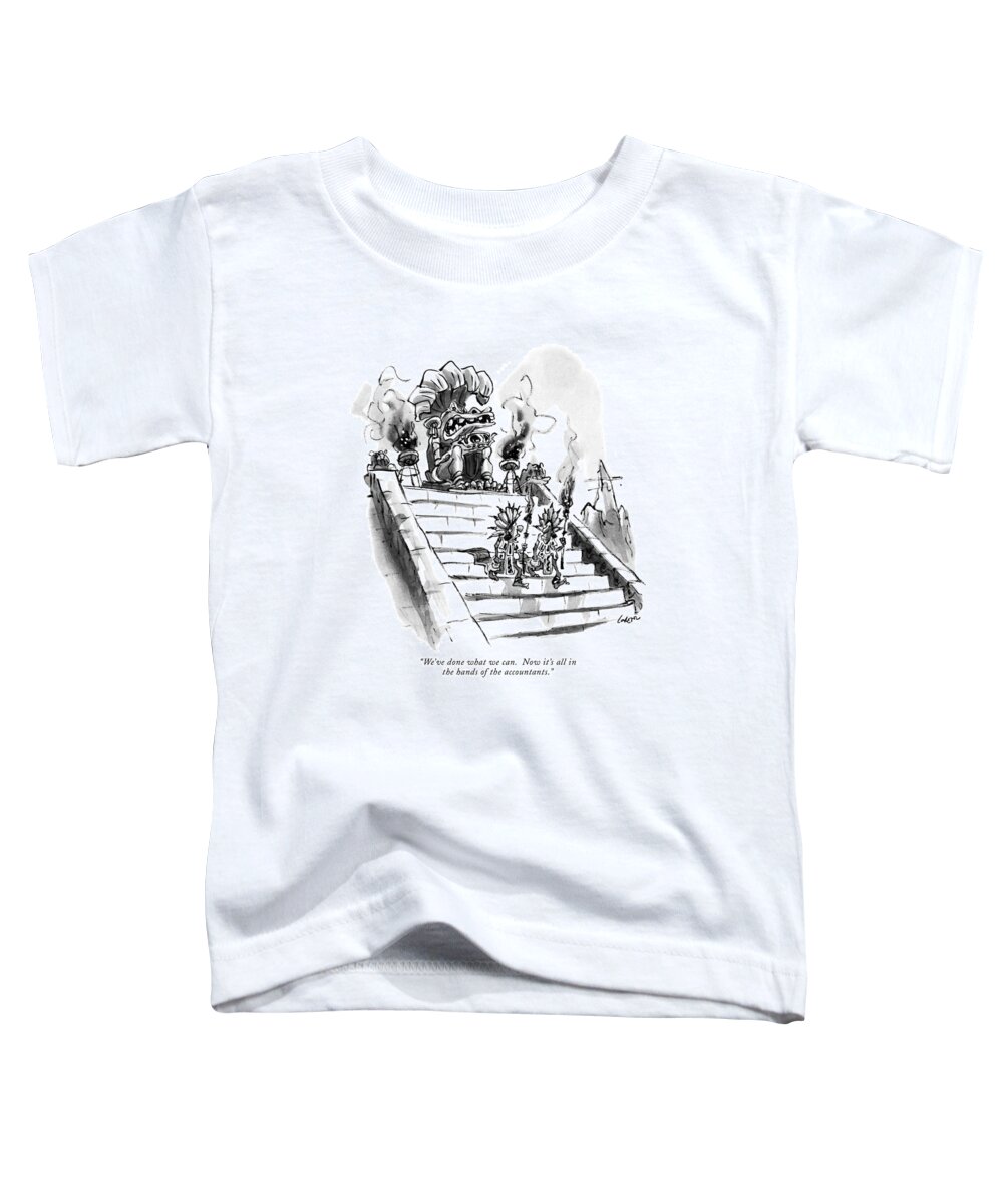 

 One Witch-doctor To Another As They Leave The Scene Of Some Ritual. Business Toddler T-Shirt featuring the drawing We've Done What We Can. Now It's All by Lee Lorenz