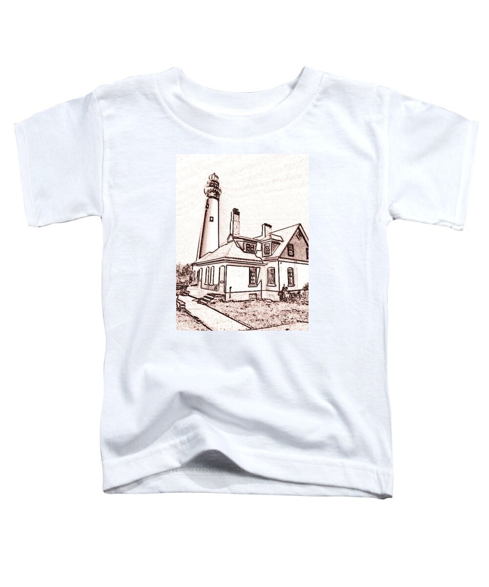  Toddler T-Shirt featuring the photograph Wind Point Lighthouse drawing mode 1 by Daniel Thompson