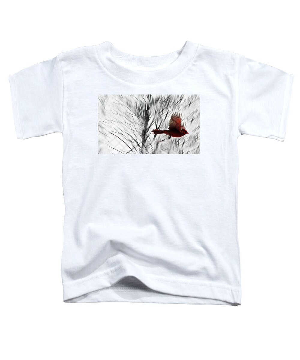 Cardinal Toddler T-Shirt featuring the photograph Winter Cardinal by Heather Applegate