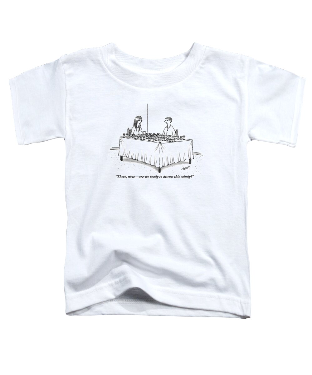 Calm Toddler T-Shirt featuring the drawing Woman Addresses Sedated-looking Man by Tom Cheney