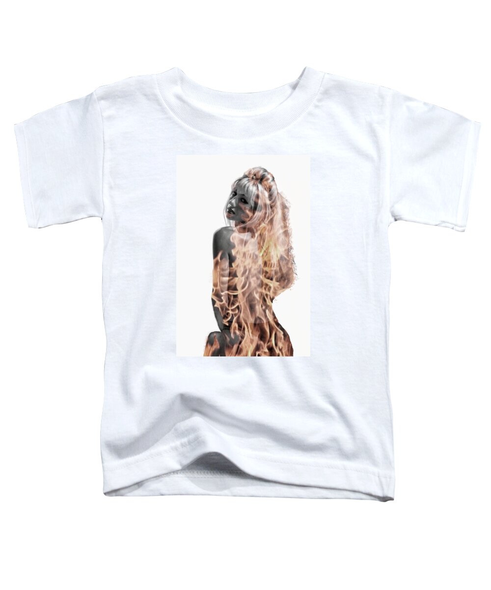 Fire Toddler T-Shirt featuring the photograph Woman on fire by Constantinos Iliopoulos