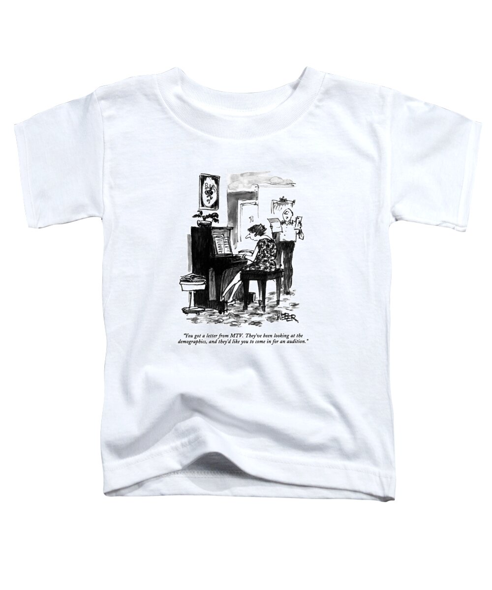 
(man Reads A Letter To His Wife Who Is Playing The Piano)
Entertainment Toddler T-Shirt featuring the drawing You Got A Letter From Mtv. They've Been Looking by Robert Weber