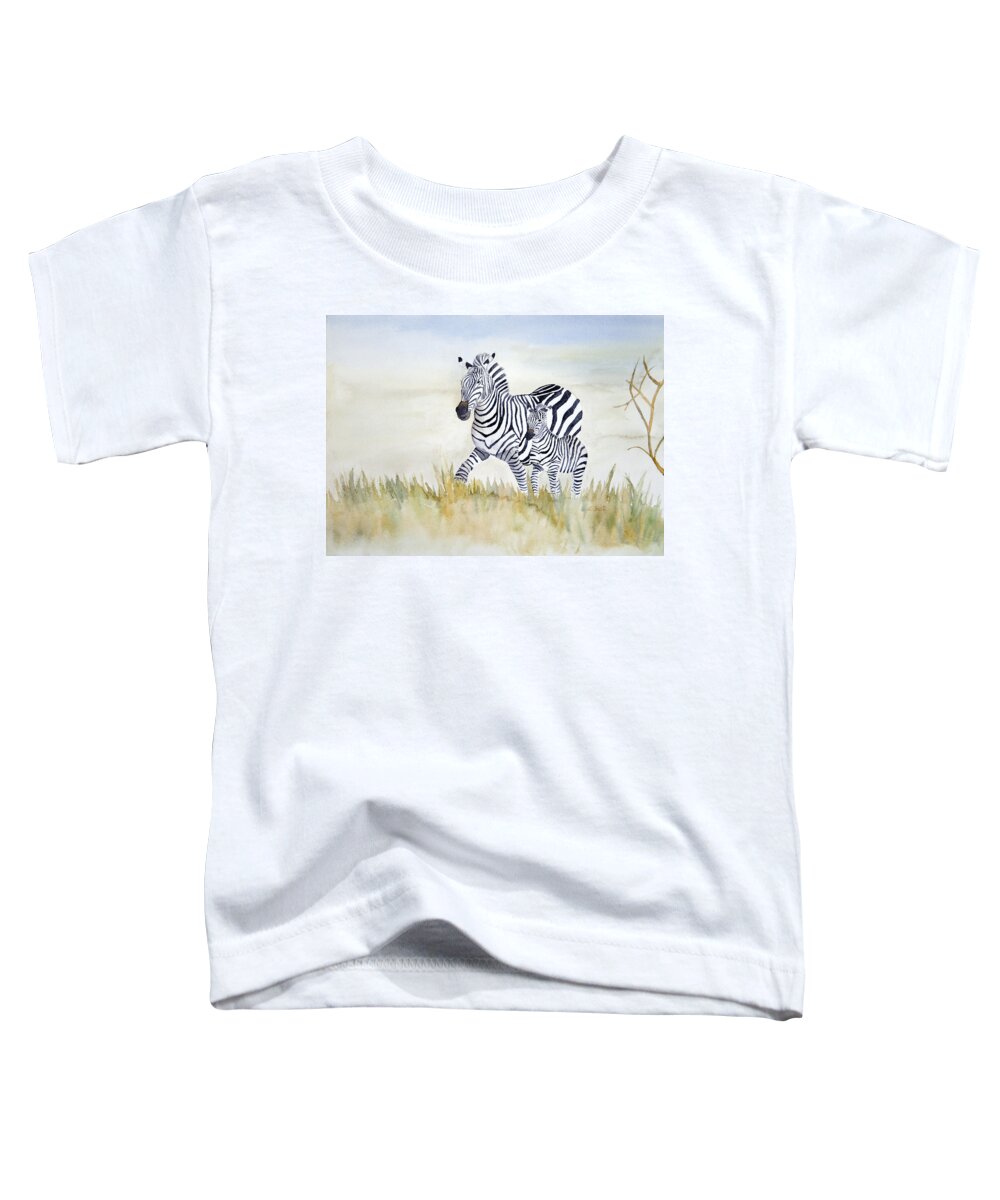 Zebra Toddler T-Shirt featuring the painting Zebra Family by Laurel Best