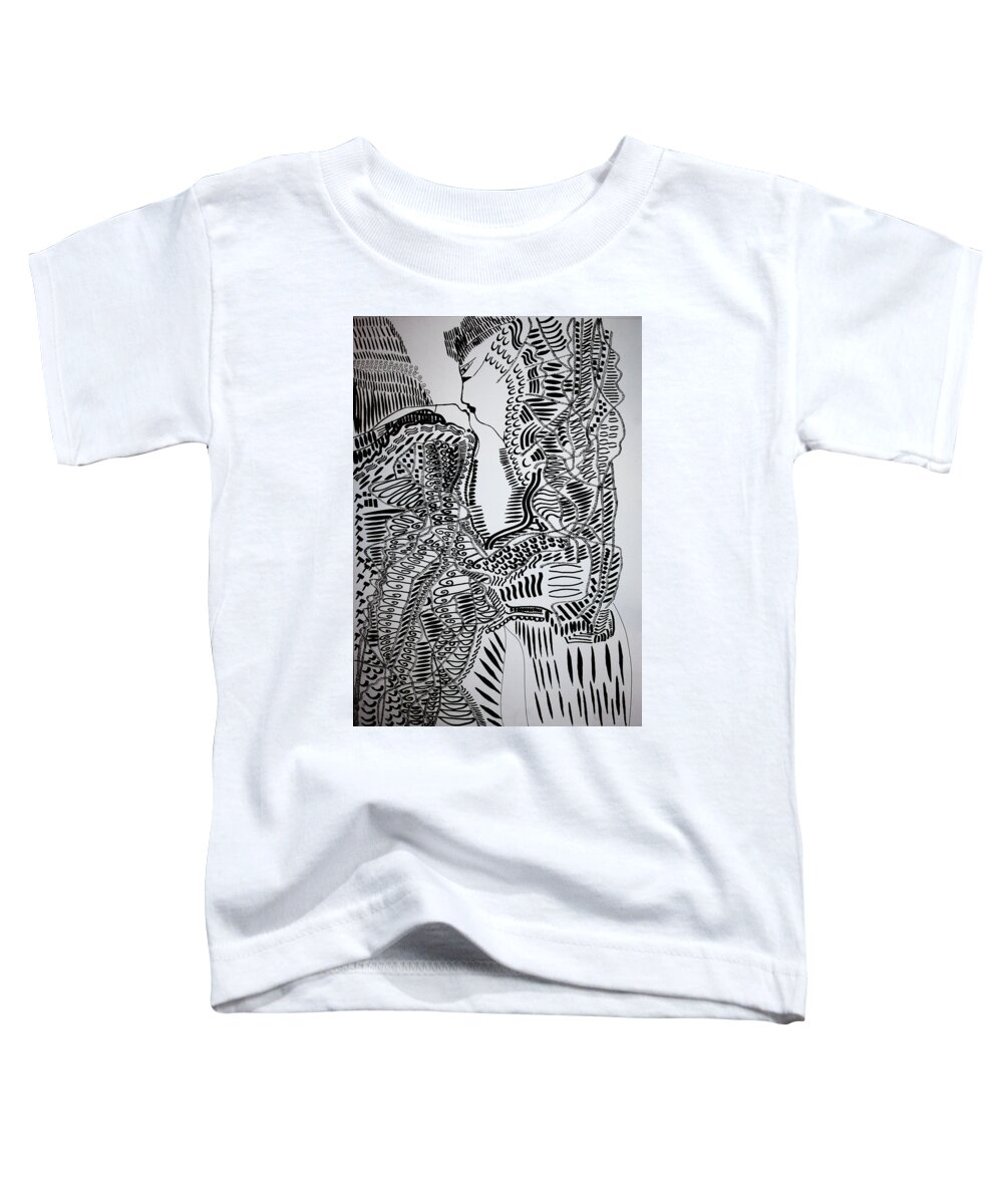 Jesus Toddler T-Shirt featuring the drawing The Kiss #2 by Gloria Ssali