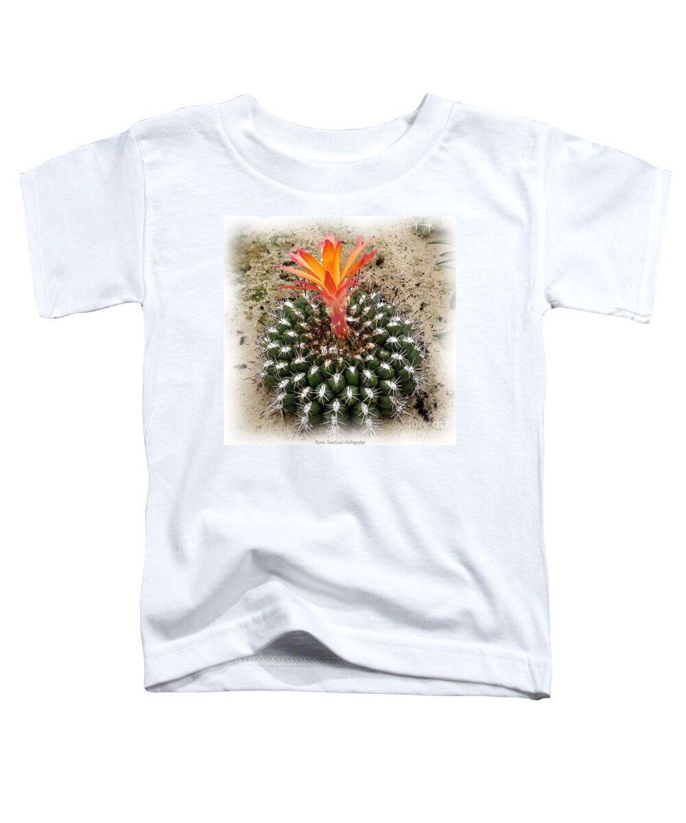 Cactus Toddler T-Shirt featuring the photograph Cactus with Orange Flower Watercolor Effect by Rose Santuci-Sofranko