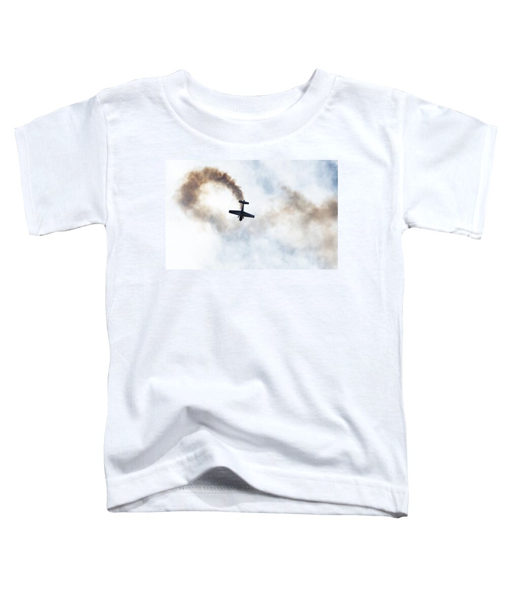 Aerobatic Toddler T-Shirt featuring the photograph Extra 300 aerobatic plane and smoke trail by Chris Day