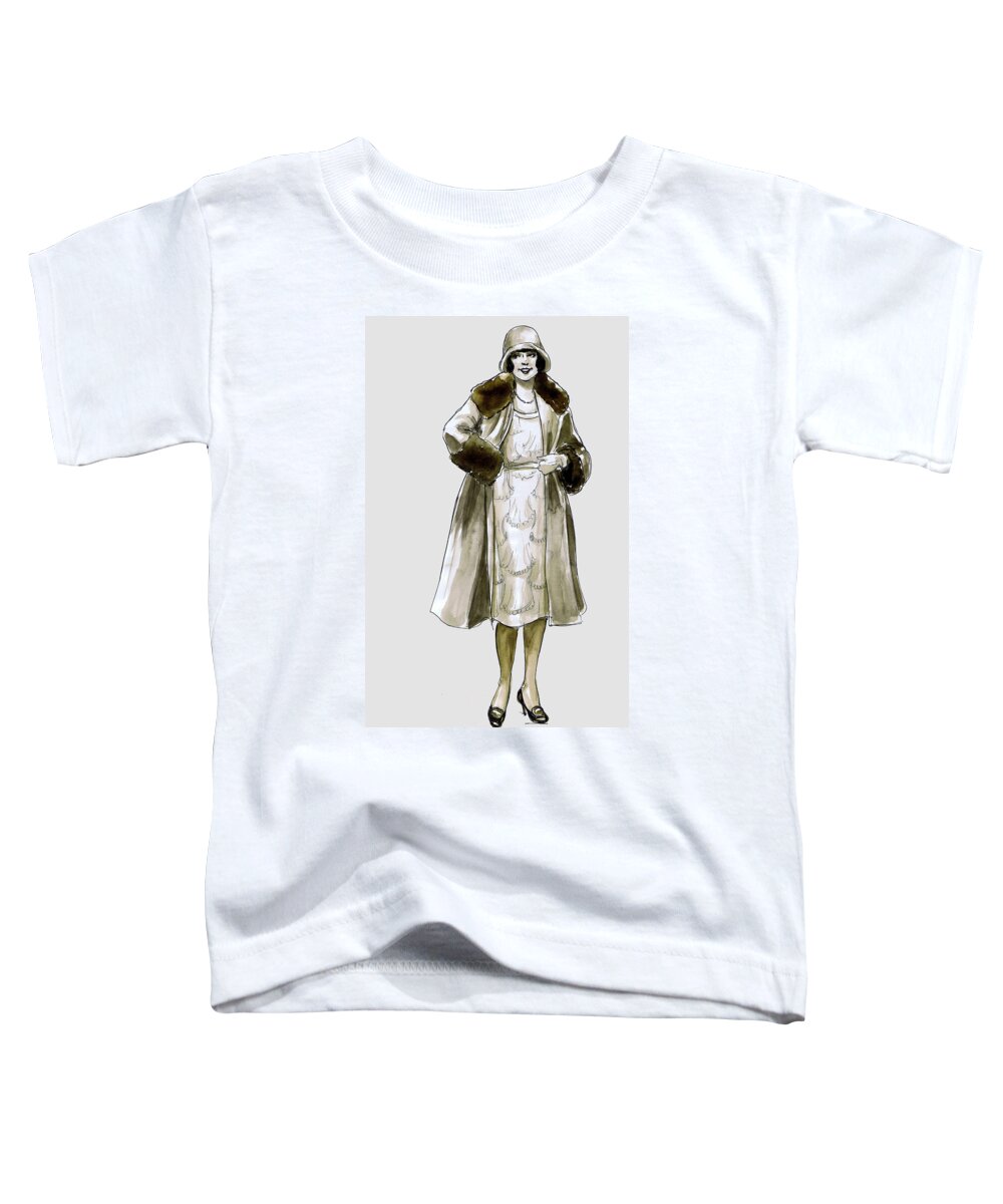 Nostalgia Toddler T-Shirt featuring the drawing Flapper Fur Coat by Mel Thompson