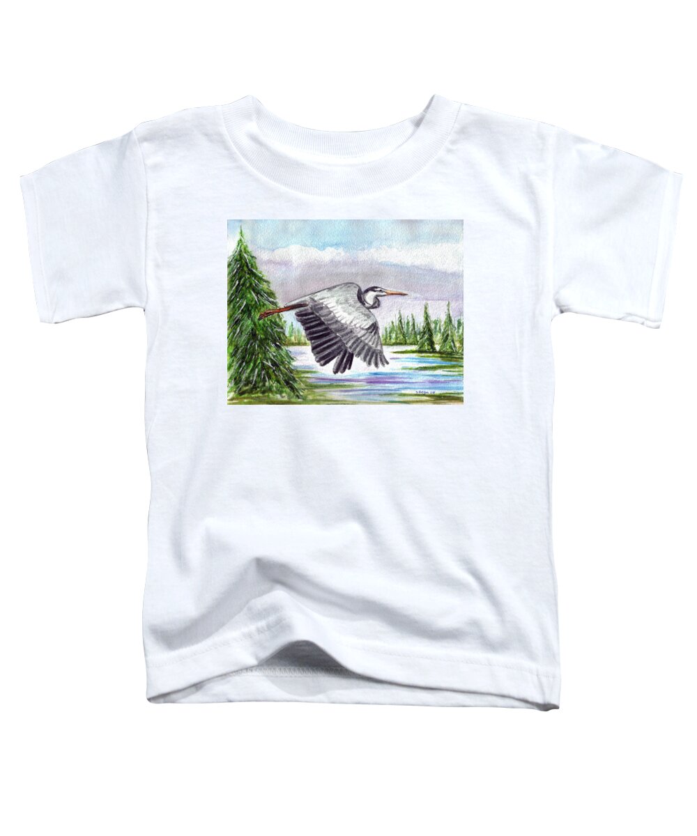 Heron In Flight Toddler T-Shirt featuring the painting Flight of Fantasy by Clara Sue Beym