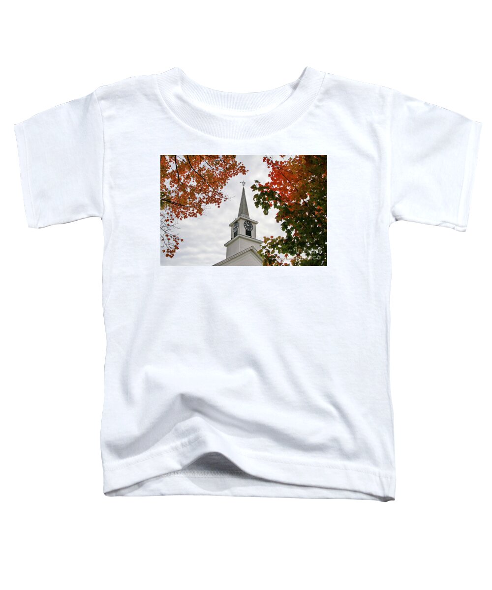 Autumn Toddler T-Shirt featuring the photograph Franklin Steeple by Deborah Benoit