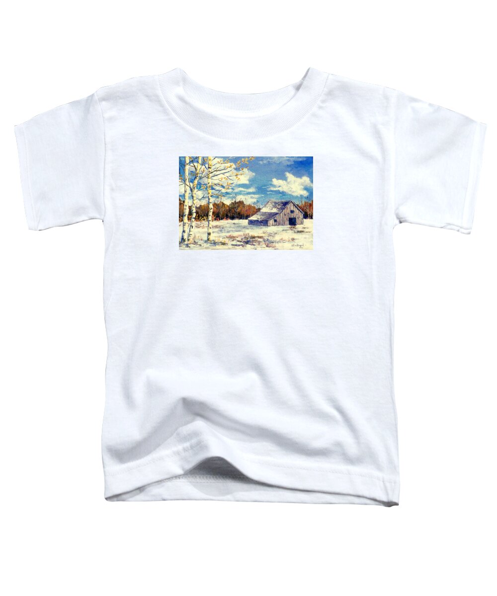 Snow Scene Toddler T-Shirt featuring the painting Grandma's Barn by Lou Ann Bagnall