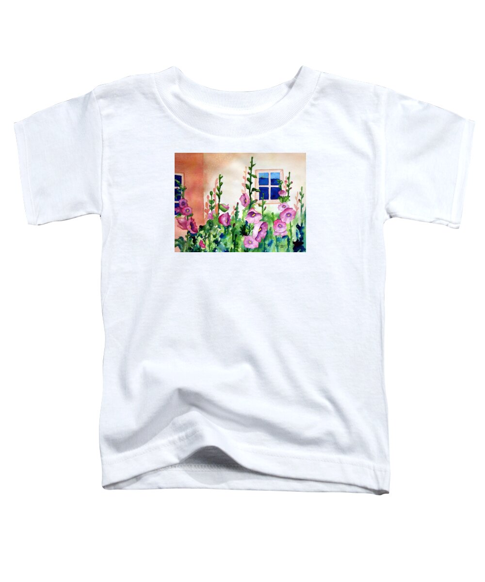 Flowers Toddler T-Shirt featuring the painting Hollyhocks by Lyn DeLano