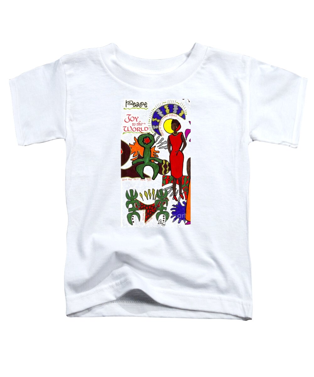 Greeting Cards Toddler T-Shirt featuring the mixed media Joy and Peace Christmas Card by Angela L Walker